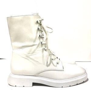 Stuart Weitzman Mckenzee Lace-Up Moto Combat Boots All White - Sz 7.5